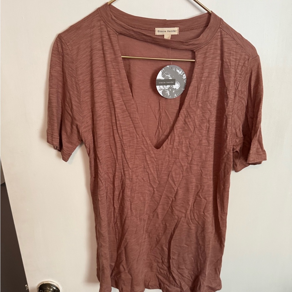 Stevie Hender Short Sleeve V-Neck Top - Rust